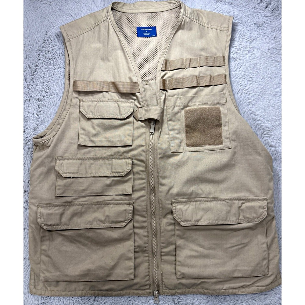 Propper Tactical Vest Large Tan Utility Cargo Hunting Fishing Mesh Back